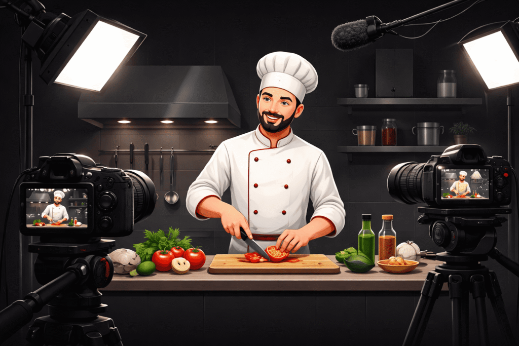bastidores de receitas cozinha produção de vídeo