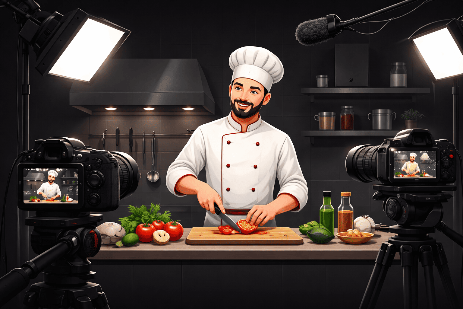 bastidores de receitas cozinha produção de vídeo