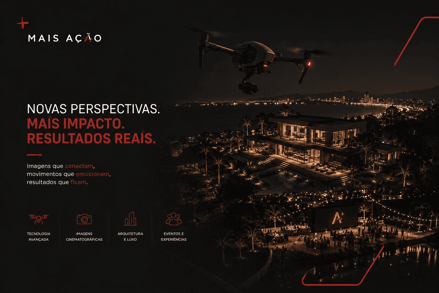 drone captando imagens cinematográficas de espaços e eventos