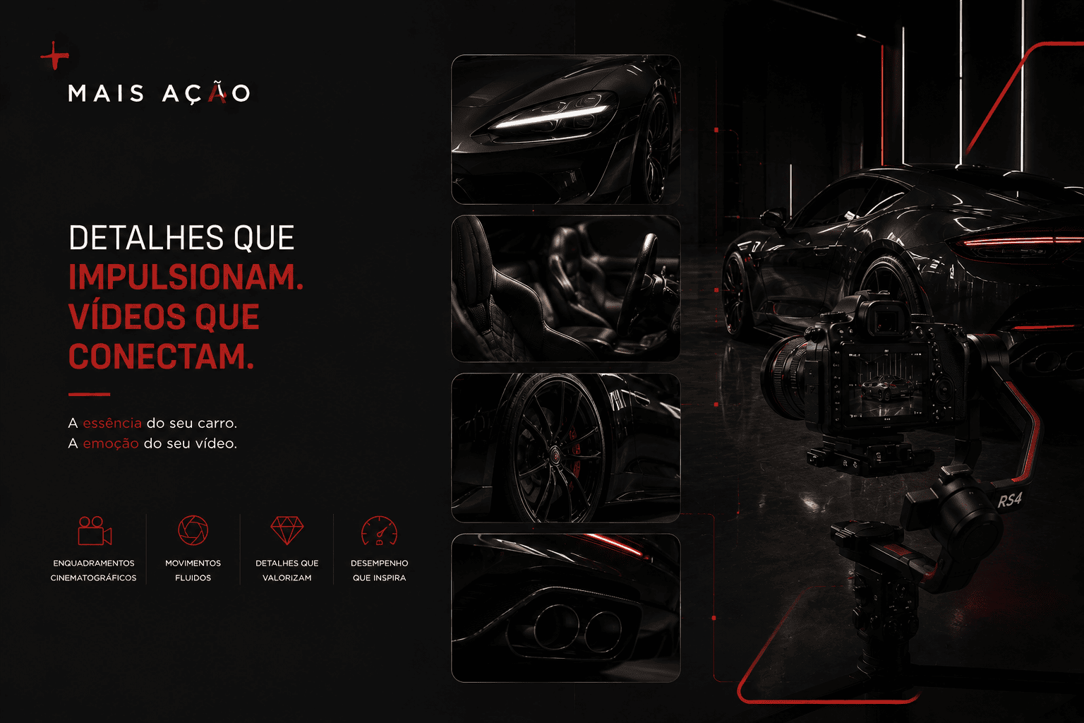 filmagem cinematográfica destacando acabamento automotivo