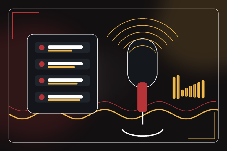 Ilustração editorial sobre gravação de podcast profissional com áudio, direção e identidade
